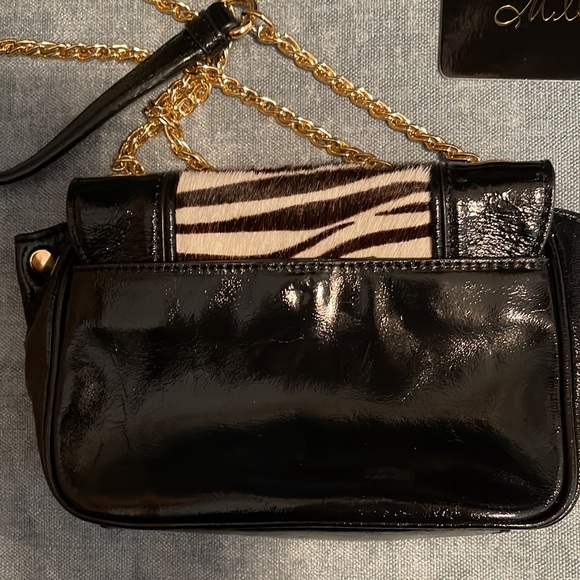 Authentic Milly black patent leather crossbody w zebra trim - Picture 3 of 6